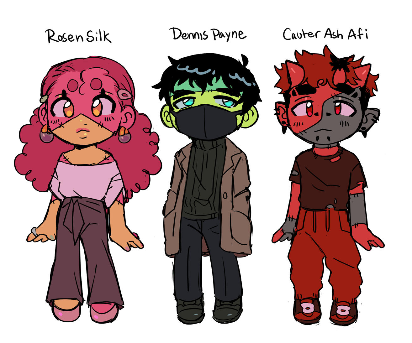 Set of three colorful ghouls